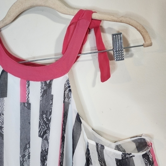 Armani Exchange Cold Shoulder Striped Tie Neck Women 6 Preppy Tunic Mini Dress - Picture 2 of 9